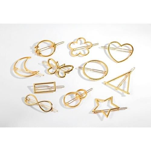 New Fashion Gold Moon Star Heart Butterfly Shape Clips Pins Vintage Alloy Geometric Barrettes Hairpin Women Hair Accessories