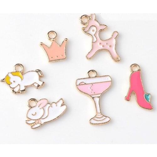 New Jewelry Charms Animal Deer Horse Rabbit Royal Crown Wine Cup Women High Heel Shoes Pendant Gold Tone Metal Charms 70pcs