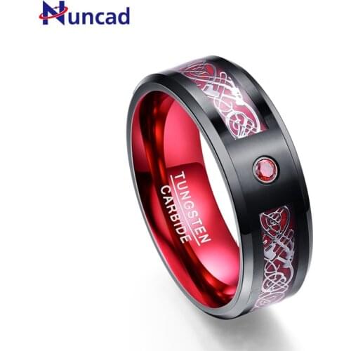 Nuncad Tungsten Carbide Ring 8MM Wide Red Polish Mens Classic Jewelry Wedding Band Ring Tungsten Steel Ring Comfort Fit
