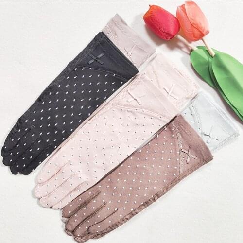2021 New Ladies Mid Long Bow Lace Cotton Printing Fruit Breathable Non-Slip Sunscreen Touch Screen Bike Driving Gloves for Women