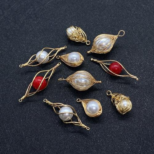 Crystal Pendant Copper Wire Winding Imitation Pearl Handmade Necklace Earrings Lady Charm Jewelry Making Accessories 5 Pieces