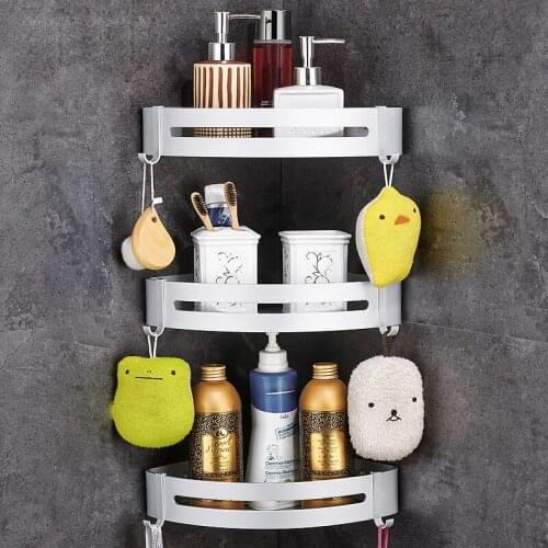 Bathroom Shelf Space Aluminum Black Bathroom Accessories Shower Basket Corner Shelves Kitchen Storage Bath Shampoo Holder