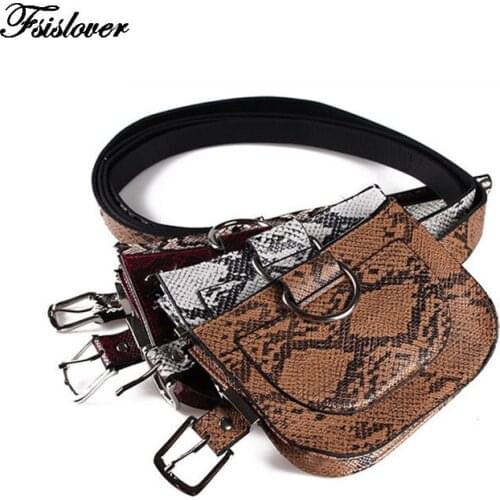 Vintage Waist Bag Women Serpentine PU Leather Belt Bag Waist Pack Travel Belt Wallets Fanny Bags Ladies Fit 5.5 inches phones