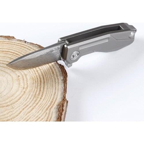 Dropship Damascus steel folding knife D2 58-60HRC high hardness folding knife tactical camping knife survival Titanium