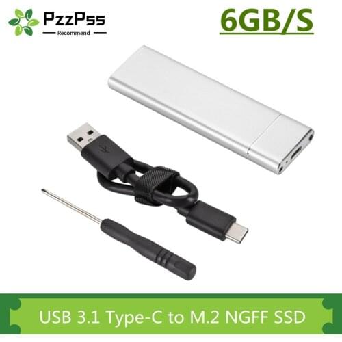 PzzPss USB 3.1 Type-C to M.2 NGFF SSD Mobile Hard Drive Disk Box 6Gbps External Enclosure Case for m2 SATA SSD USB 3.1 2260/2280