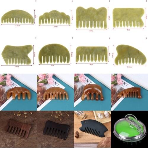 1Pc Chinese Nature Jade Wood Comb Guasha Facial Massage Spa Acupuncture Head Therapy Trigger Point Treatment On Head Beauty Tool