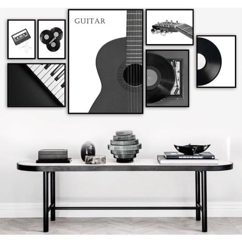 Retro Black White Guitar Piano Record Wall Art Canvas Painting Nordic Posters And Prints Wall Pictures For Living Room Decor