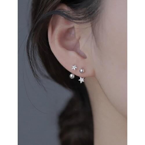 Real 925 Sterling Silver Stars And Bead Fashion Tiny Stud Earrings Classic Accessories For Women Sterling Silver Jewelry