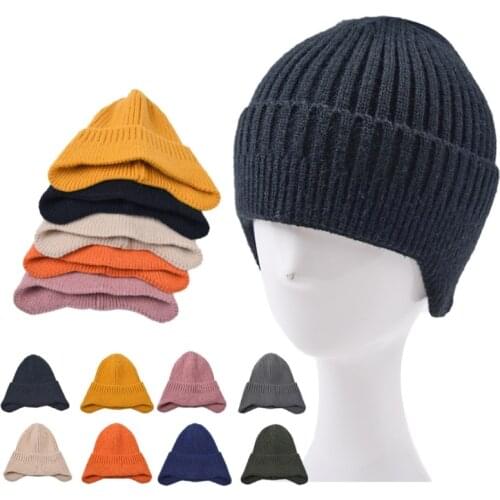 Wool Fisherman Beanies for Men Knit Short Watch Winter Warm Hats Beanie
