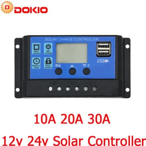 Dokio 12/24v 10A/20A PWM Solar Controller For Solar Panel LCD Display Solar Regulator With USB Socket