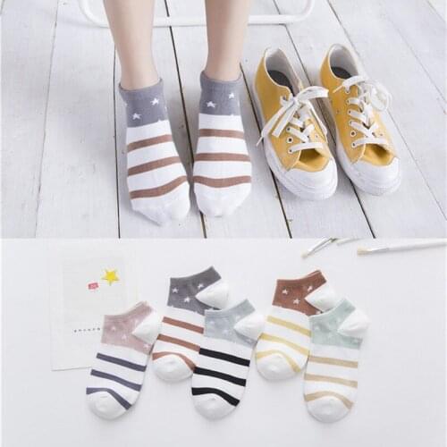 ZDL-206 Cute Happy Short Cotton Stripe Boat Socks for Women Candy Color Star Ankle Socks 10 pairs