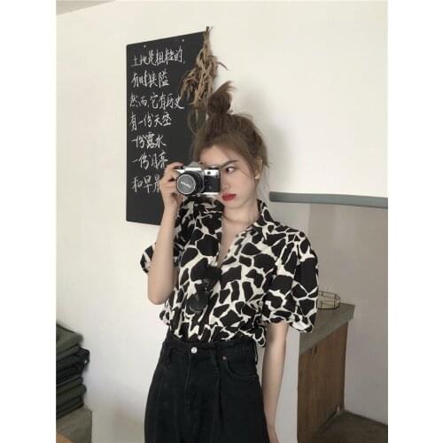 Summer new retro French blouse hit color spots puff sleeve shirt women loose thin section wild blouse