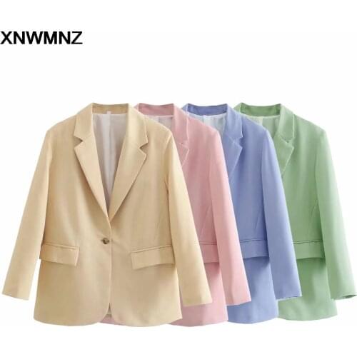 XNWMNZ Womens casual suit jacket 2021 new European and American fashion one-button mid-length pocket loose suit