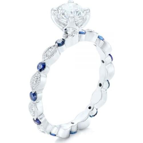 Simple Style Ladies Big Zircon Ring Micro Set Blue Zircon Ring Fashion Engagement Ring Banquet To Send Girlfriend Birthday Gift