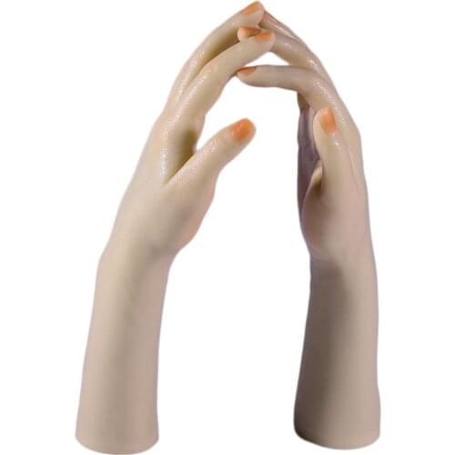 1 Pair Lifelike Flexible Silicone Mannequin Hand Nail Display with Soft Fingers