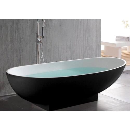 1800 X 820 X 540 MM PAZZO STONE SOLID SURFACE FREESTANDING BATHTUB EXTERNAL BLACK INSIDE WHITE OVAL CORIAN SOAKING TUB 1005