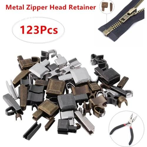 24/123Pcs Set Metal Zipper Head Sliders Retainer Insertion Pin Zipper Top Stop Accessories Repair Kit for Coat Jacket Clothes