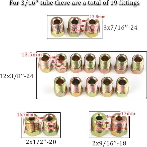 35pcs Car Brake Line Tubing Tube Fitting Kit Nuts Iron Plating Zinc For Inverted Flare 3/16'' OD 1/4" OD Auto Replacement Parts