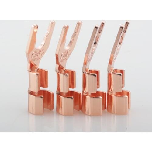 4x CMC Solid Copper Spade Plug Speaker Cable Wire Connector HiFi