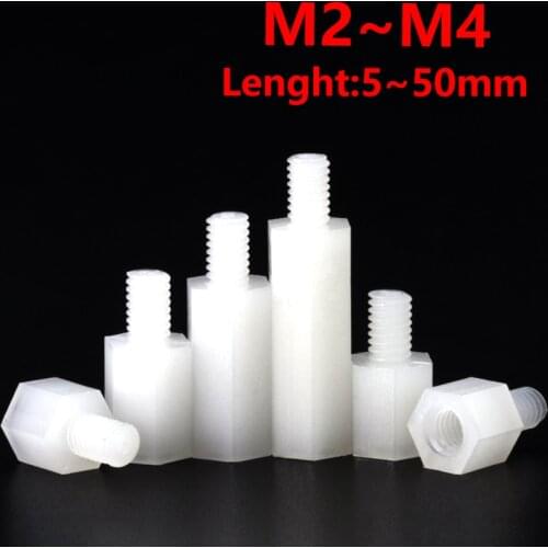 50pcs M2 M2.5 M3 M4 White Nylon Hex Male Female Standoff Board Threaded Pillar Mount PCB Motherboard Plastic Spacer Screw Nut