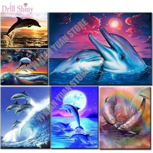 5D DIY Diamond Painting Animal Dolphin Full square Cross Stitch Multi-Faceted Diamond Embroidery Picture Mosaic Home Decoration