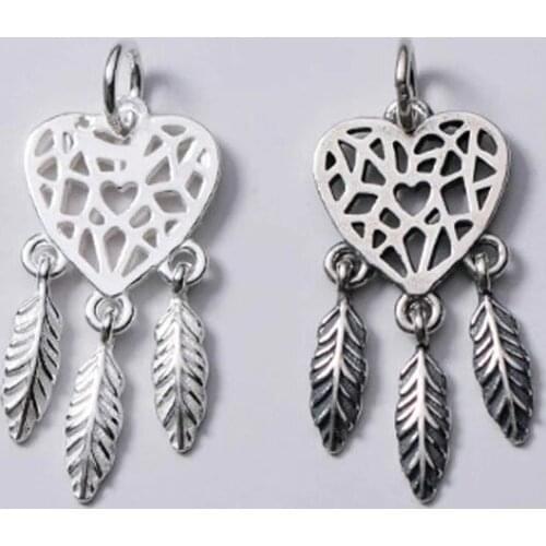 925 Sterling Silver Hollow Out Heart Dream Catcher Charms DIY Women Jewelry Make Craftwork S925 Silver Circle Necklace Pendants