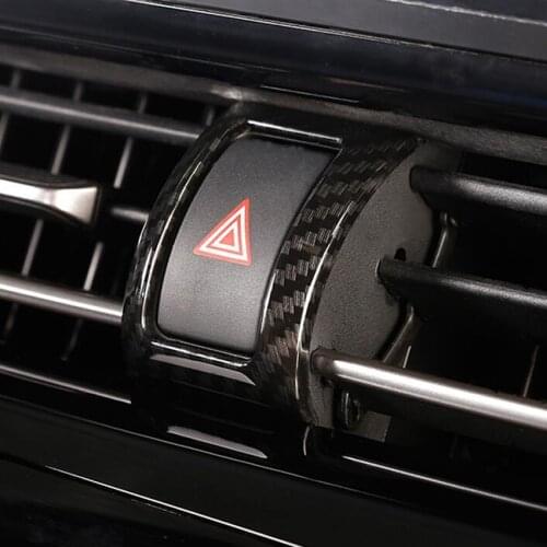 YAQUICKA Carbon Fiber Black Emergency Light Lamp Button Frame Bezel Car Stickers For Toyota CHR C-HR 2017 2018 Car Styling