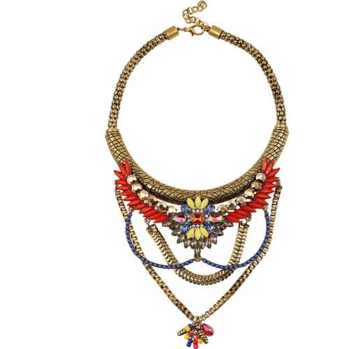 Bohemian Necklace Jewelry Fashion Popular Retro Bohemia Style Luxury snake Chain Rhinestones flower Pendant Necklace