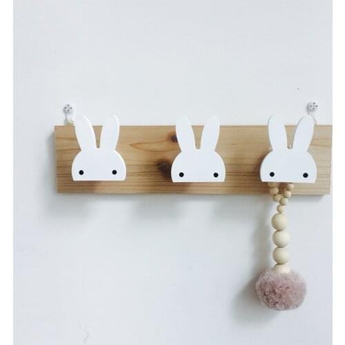 Kids Room Decorative Wooden Hooks White Bunny Swan Natural Wood Hooks For Baby Bory Girl Kids Nursery Room Storage Decoration