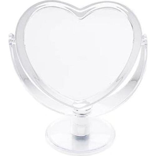Double Sided Acrylic Tabletop Mirror Love Heart Shape Makeup Cosmetic Mirror with Transparent Base Desktop Ornament for Home