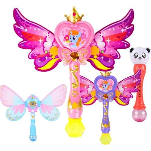 Electric Magic Wand Automatic Soap Bubble Blowing Gun Bear Blower Machine Butterfly Wing Light Music Outdoor Kids Girls Toys
