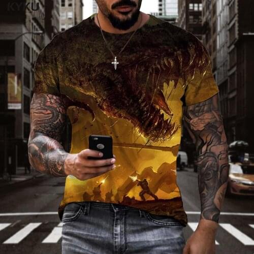 3d Tshirt Dinosaur T shirt Men Flame Tshirt Printed War Tshirts Casual Mens Clothing T shirts Cool Slim Big Size