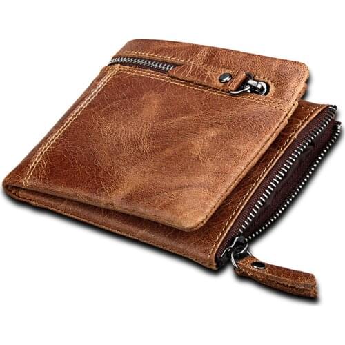 Short Mens Purse Hot New Crazy Horse Leather Anti Theft Brush RFID Leather Mens Wallet