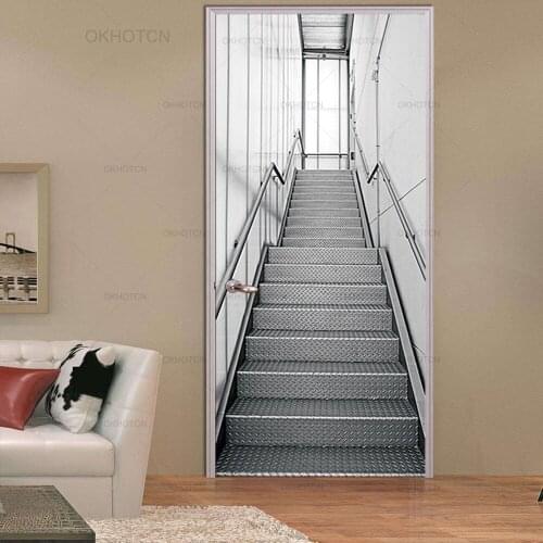 Creative 3D Stereo Door Stickers Stairs Personalized Wood Doors Renovation Vinly Home Decoration Decals For Bedrooms Living Room