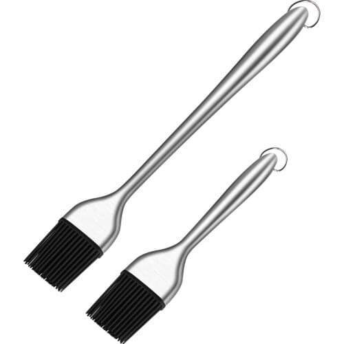 Kitchen BBQ Grill Basting Brush Silicone Bristles Grilling BBQ Baking Oil Brush Stainless Steel Handle Barbecue Cooking Brushes