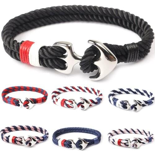 Navy Style Silver/Black Alloy Anchor Bracelet Multilayer Rope Chain Paracord Bracelet For Women Men