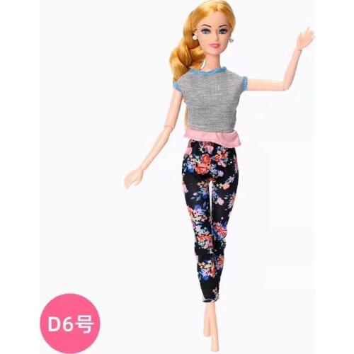Fashion Gray Shirt Top Black Floral Pants 1/6 BJD Clothes Set for Barbie Doll Outfits 11.5" BJD Dollhouse Accessory Kid Toy Gift