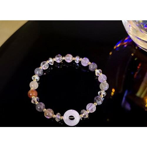 2021 New Circle Chalcedony Rutilated Quartz Crystal Beaded Strand Bracelets for Women Girls Party Fashion Jewelry Gifts YBR404
