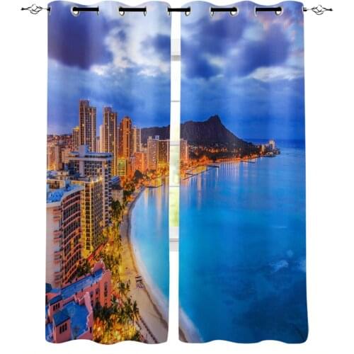 City Building Lights Sea Curtains In The Living Room Kitchen Bedroom Interior Decor Curtain Window Room Divider Home Decoration