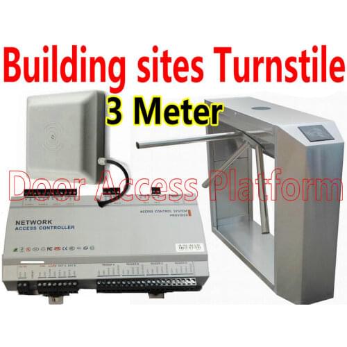 Building sites' Tripod Turnstiles+3 Meter UHF RFID 900MHz Card Access Gate Reader+Web Network Access Controller Worker Gate kit