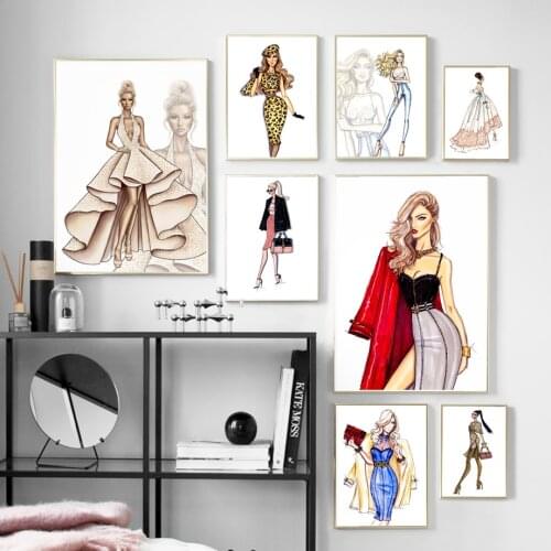 Paris Fashion Girl Custom Dress Handbag Wall Art Canvas Painting Nordic Posters And Prints Wall Pictures For Living Room Decor