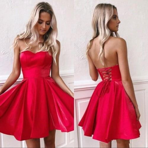 Sexy Lace Up Backless A Line Homecoming Dresses 2020 Sweetheart Sleeveless Maid of Honor Bride Dress Cocktail Party Gowns