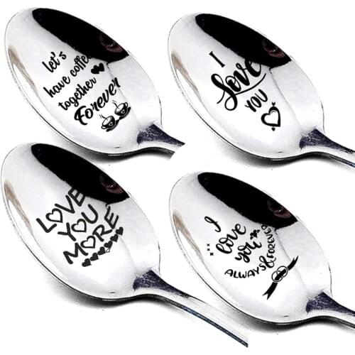 Valentines Day Gift Stainless Steel Coffee Spoon Anniversary Gift for Boyfriend Girlfriend Wedding Party Tableware Decorations