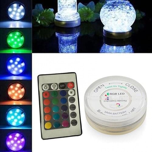 10 LED Remote Controlled RGB Submersible Light Battery Operated Underwater Night Lamp Outdoor Vase Garden Decor Supplies