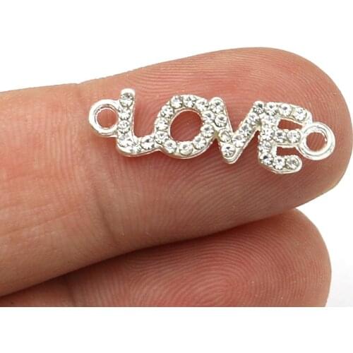 JAKONGO Antique Silver Plated 1-1 Love Crystal Connectors for Jewelry Making Bracelet Accessories DIY Handmade Findings 24x7mm