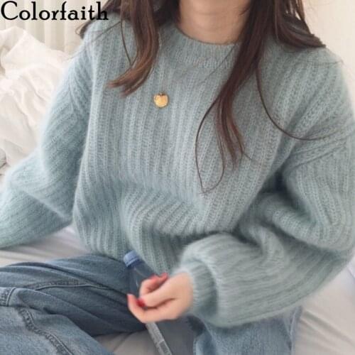 Colorfaith 2020 Autumn Winter Womens Sweaters Pullovers Warm Minimalist Korean Oversize Fashionable Solid Lady Jumpers SW1121