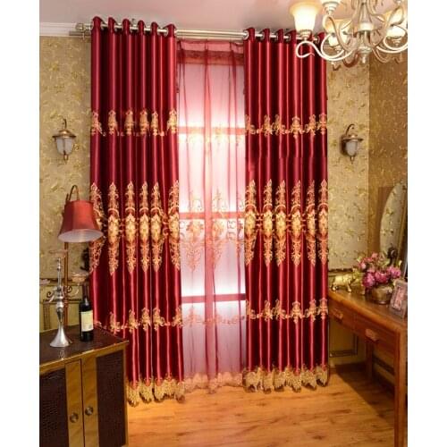 New Hot Sale Luxury Red Cloth Curtains Voile Curtain for Living Room Bedroom Festival Wedding Tulle Embroidery Red Fabrics