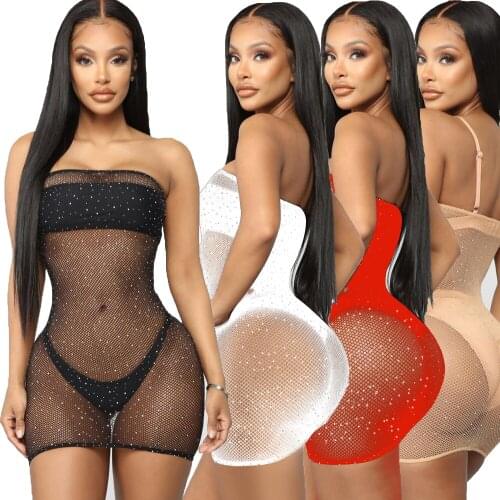 2020 sexy lingerie Women erotic Mini Dress Sequin Mesh Fishnet Bodystockings Ultrathin Sleepwear sexy underwear bodydoll linerie