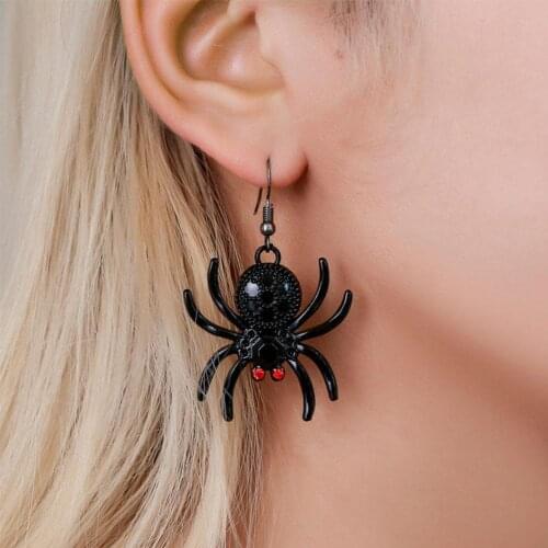 Retro Ladies Spider Pendant Earrings Silver Gold Color Gothic Spider Ear Clip Black Ear Stud Earring Halloween Jewelry Gifts