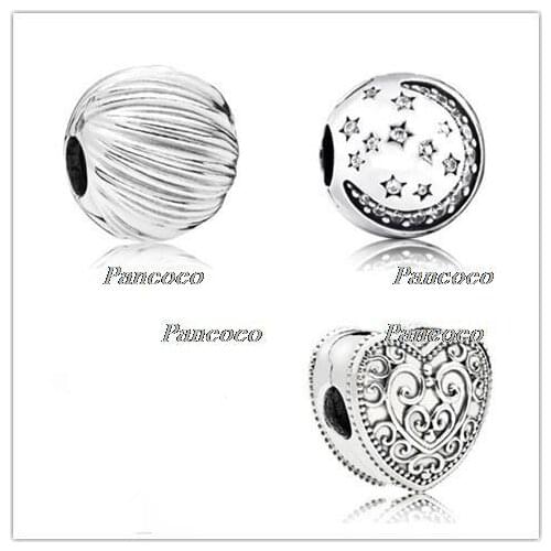 925 Sterling Silver Charm Heraldic Lace Enchanted Heart Clip Lock Stopper Beads Fit Pandora Bracelet & Necklace Diy Jewelry